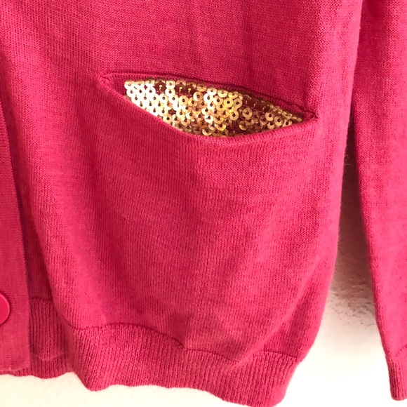 Ann Taylor LOFT Pink Cardigan w/ gold sequins - Picture 4 of 6